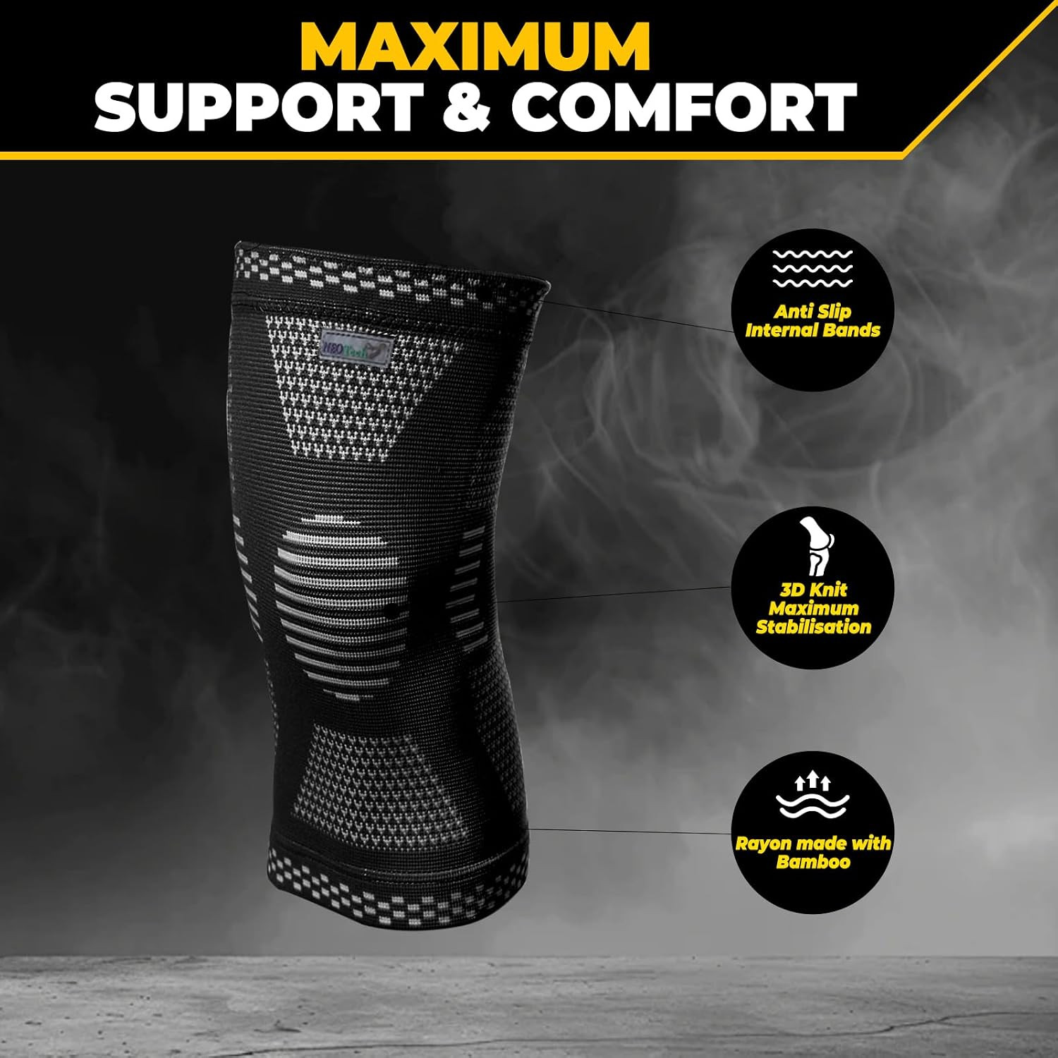 Knee Support Brace – Breathable – Men, Women, Right or Left (Black Color, Size M