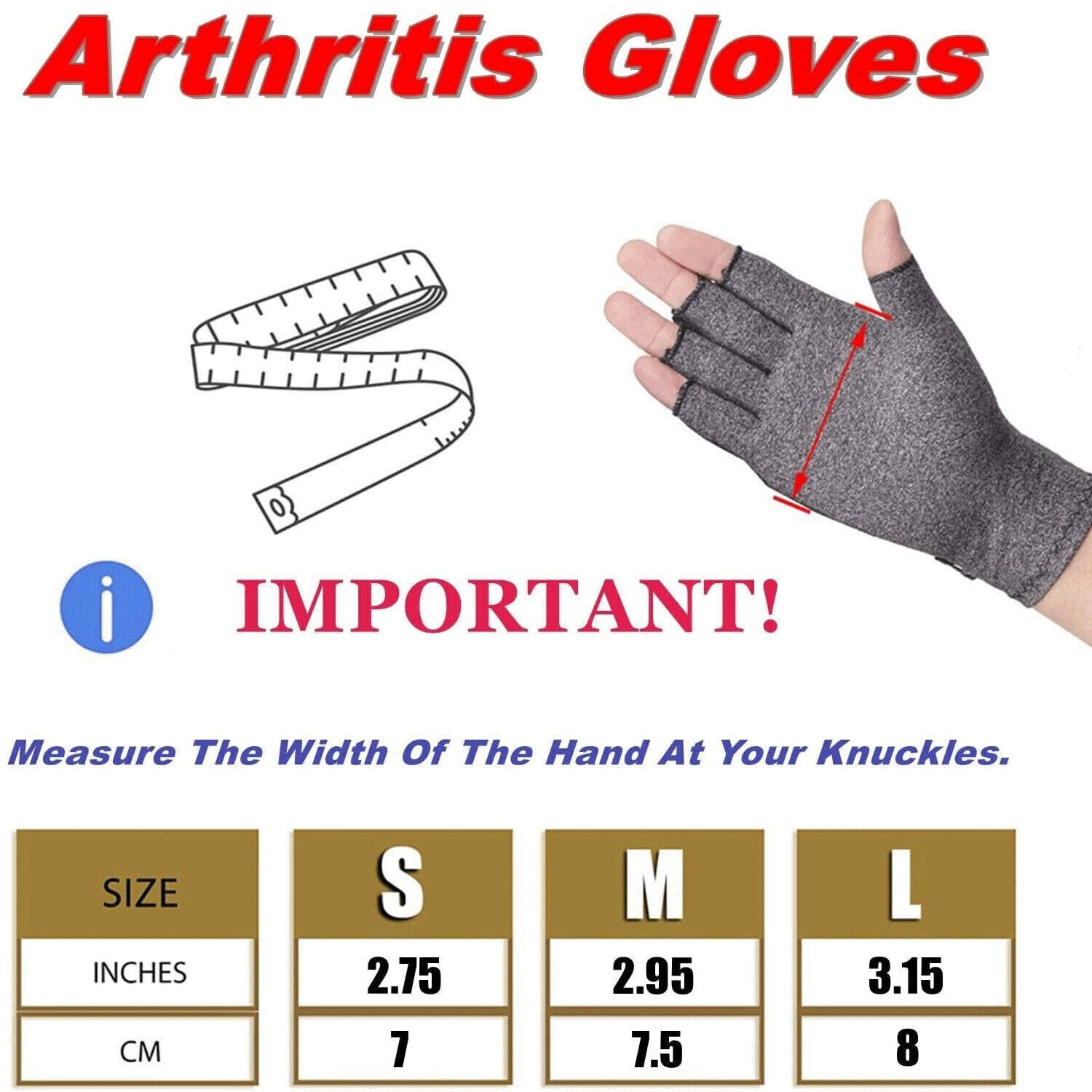 Copper Compression Arthritis Gloves Hand Wrist Support, Pain Relief Fingerless