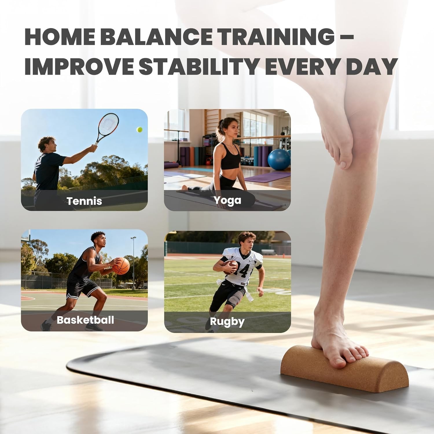 Balance Board for Foot & Ankle Strength – Dual Half-Cylinder Trainer with Roller
