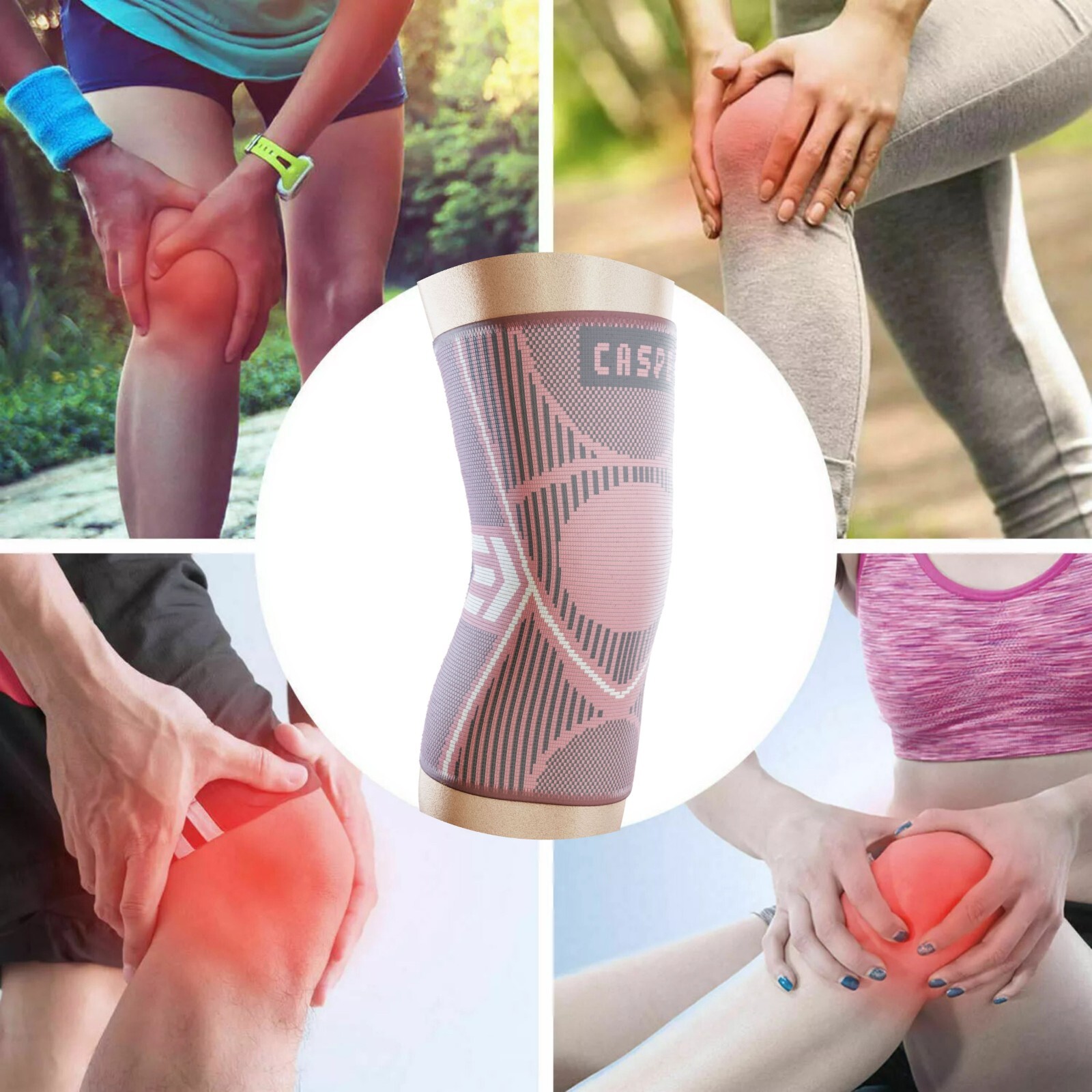 Caspe 2pcs Knee Sleeves Compression Brace Support Sport Joint Injury Pain Relief