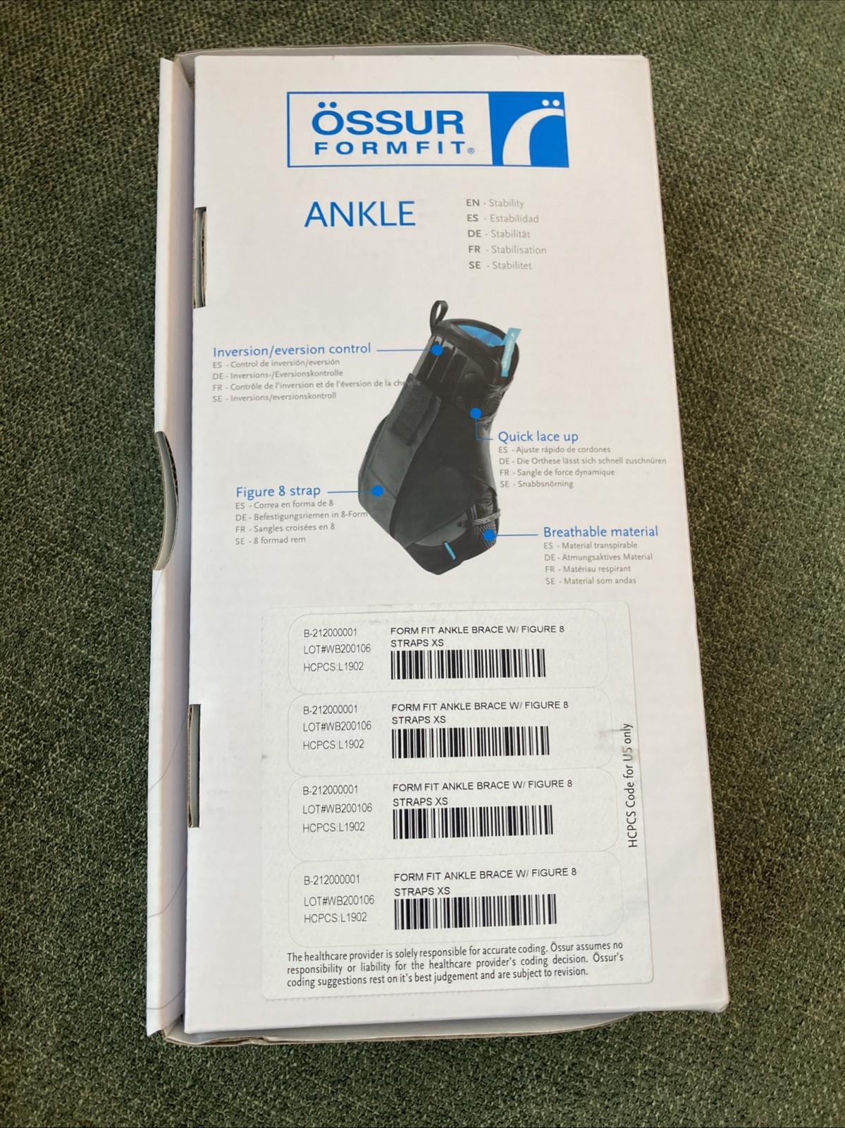 Össur Formfit Ankle Brace XS – Figure 8 Straps – Universal Support – New in Box