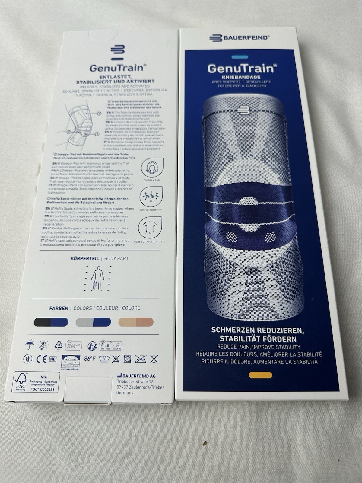 Bauerfeind GenuTrain Knee Support Size 1 Titan/Blue New Open Box