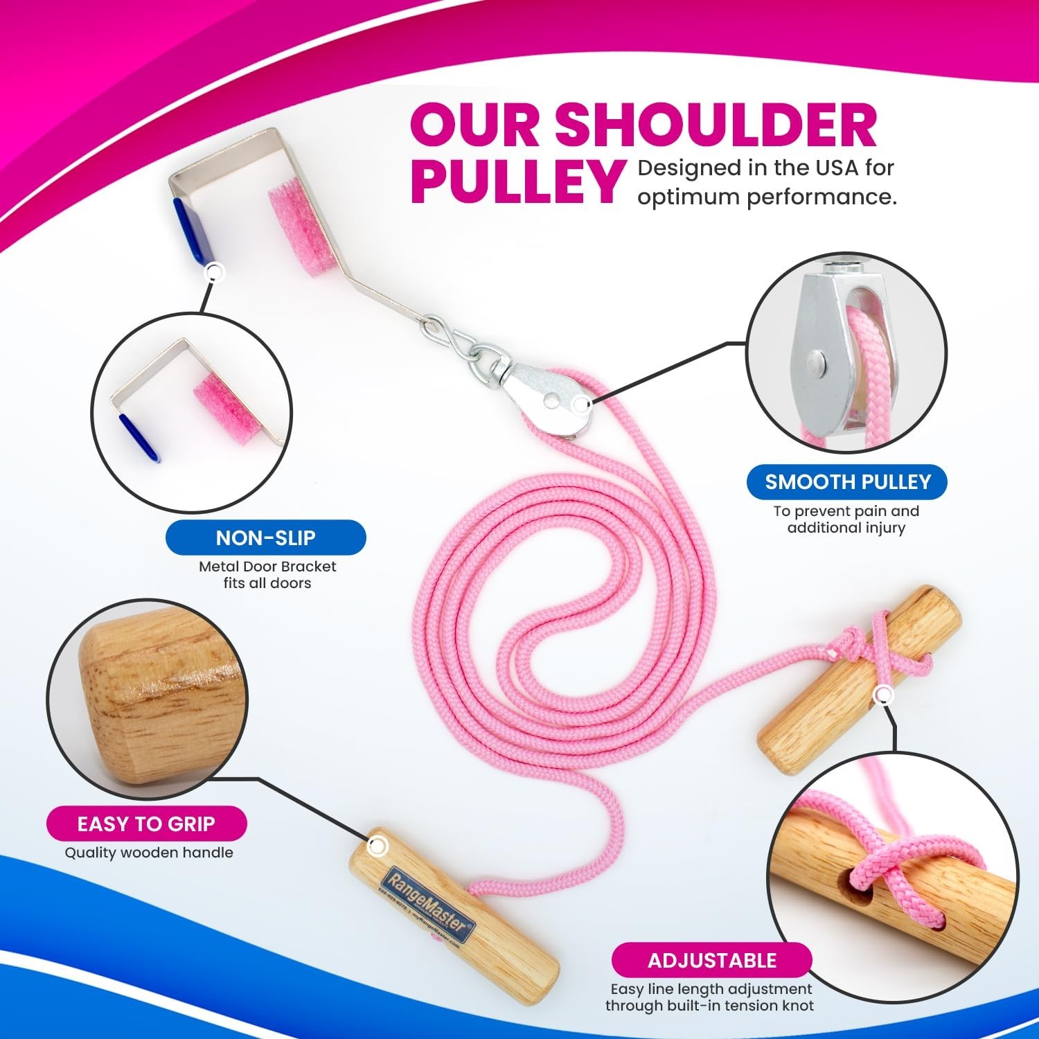 Pink Econo Ranger Shoulder Pulley with Metal Bracket – Mobility Aid for Recovery