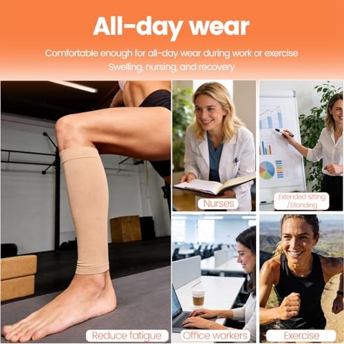 BSERA Calf Compression Sleeve Women, 2 Pairs 20 Medium (4 Count) Nude/Beige