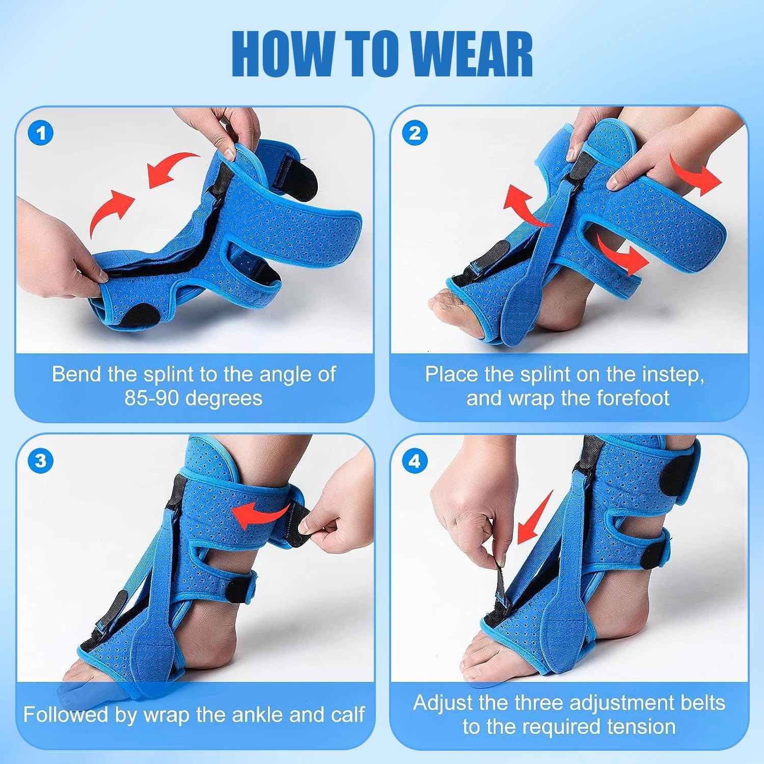 ANSUSIC Plantar Fasciitis Night Splint-Upgrade 3 Adjustable Planter 2PC, Blue