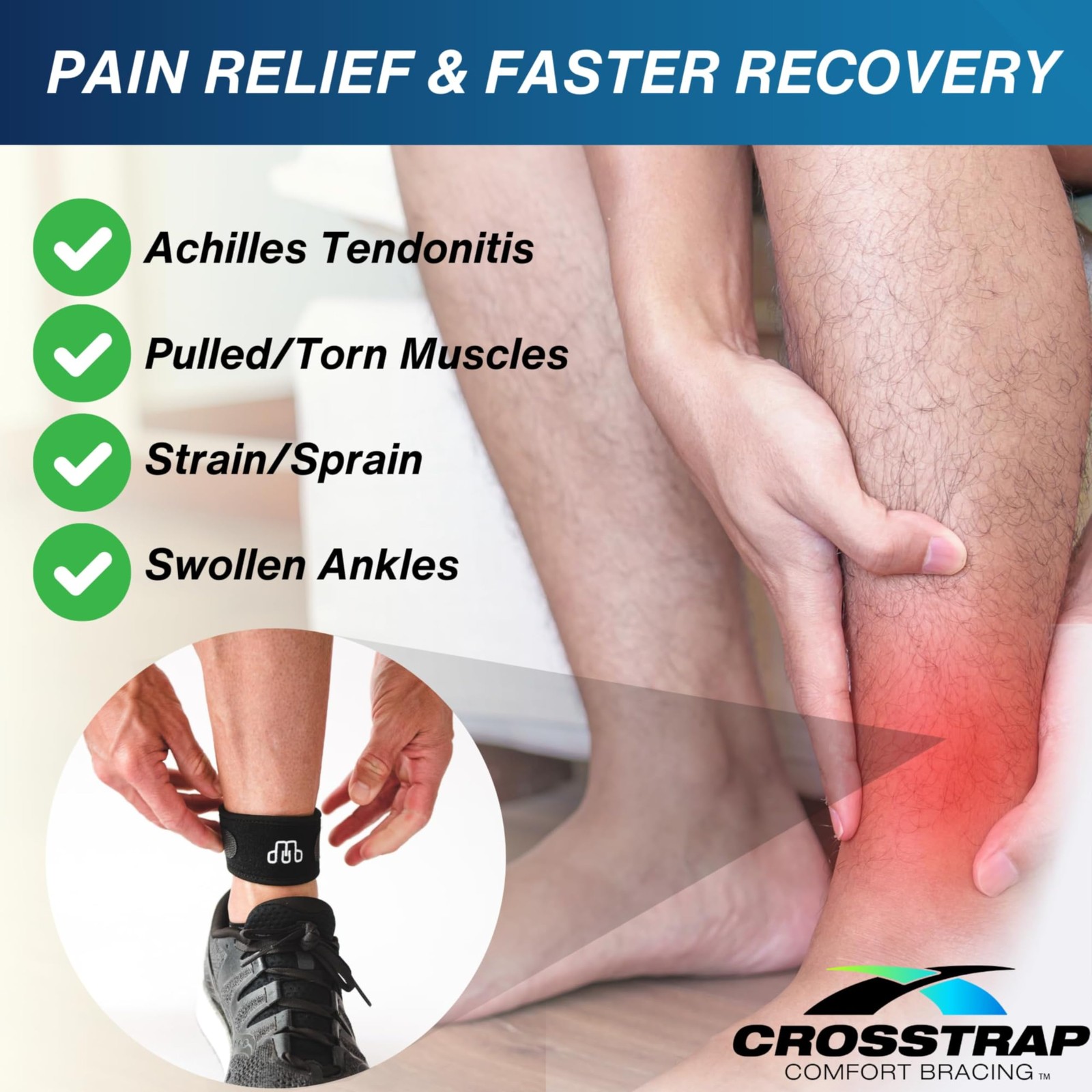 CROSSTRAP Ankle Brace for Women & Men, Achilles Small (2 Straps), Black