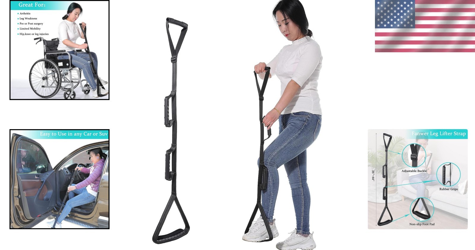 Durable 35-44 Inch Leg Lifter Strap with Non-Slip Foot Pad for Enhanced Mobility