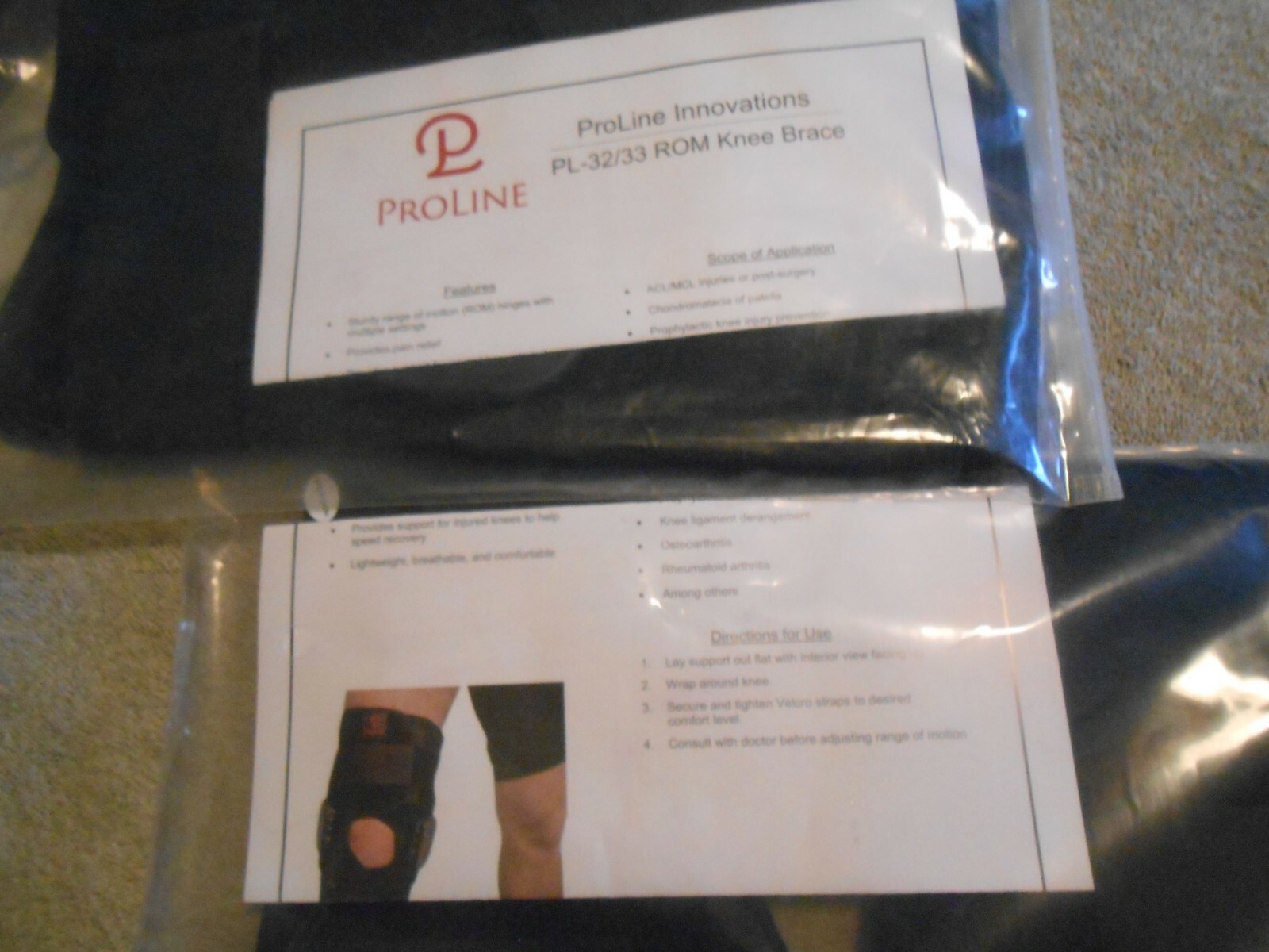 2 NEW ProLine KNEE BRACES +WRAPS Adjustable Support ACL Pair PL 32/33 +AY-97 LOT