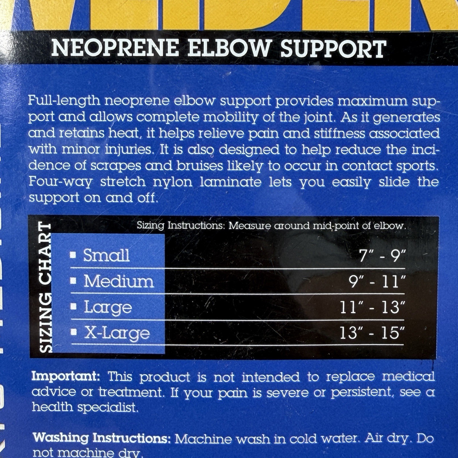 New Vintage Weider Fitness Neoprene Elbow Support Adult Size Medium 9”-11”