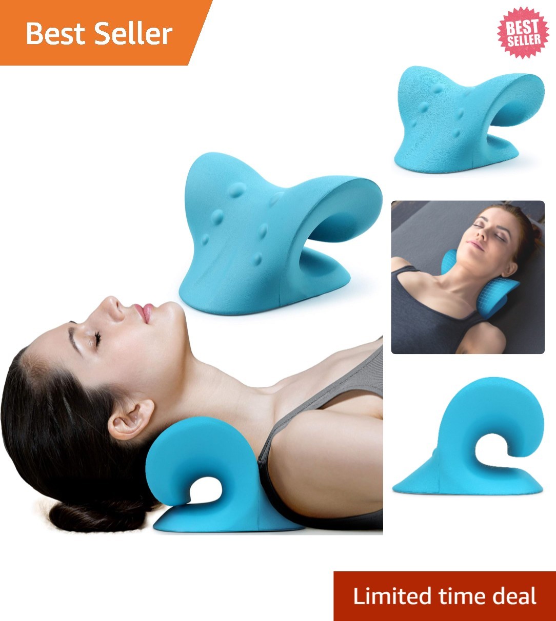 Portable Memory Foam Neck Stretcher for Pain Relief & Cervical Alignment – Blue