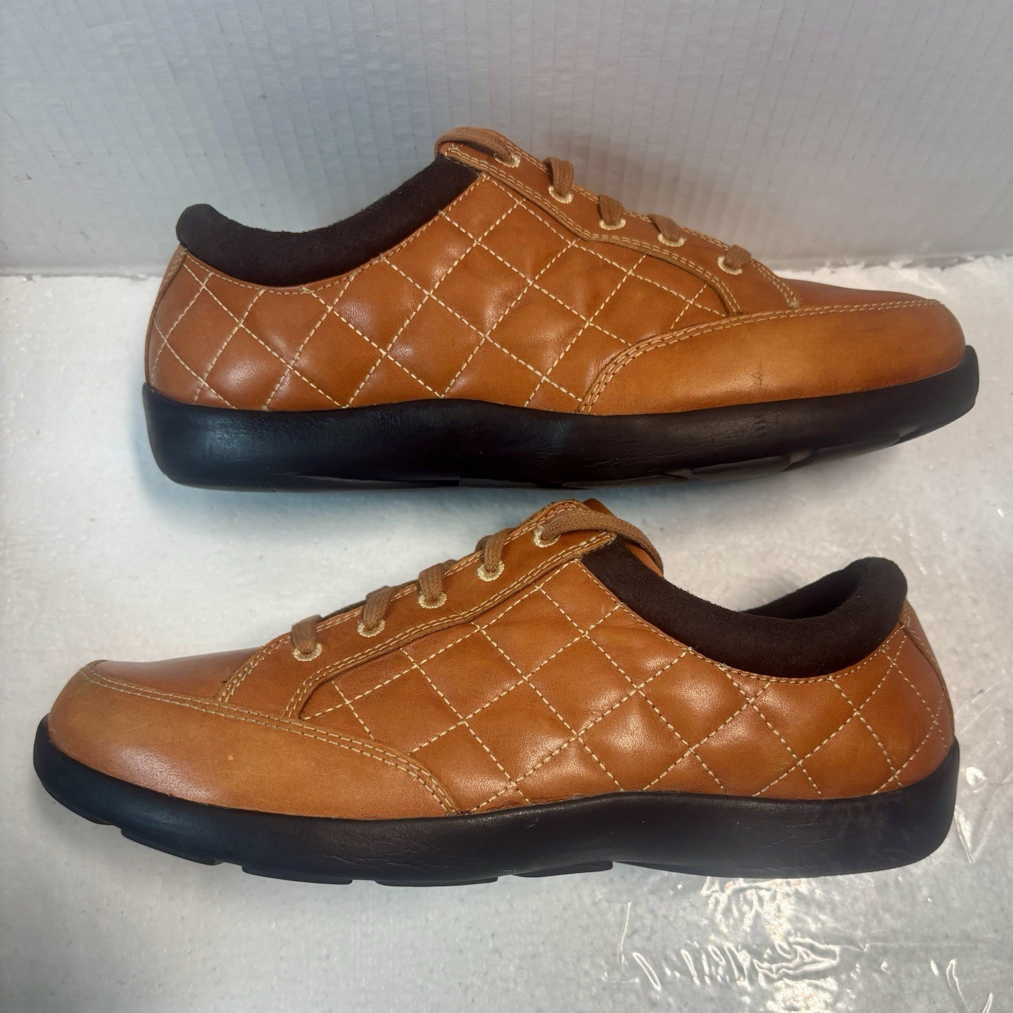 Anodyne Brown Leather Quilted Lace Up Sneakers Casual Round Toe Solid US 8W