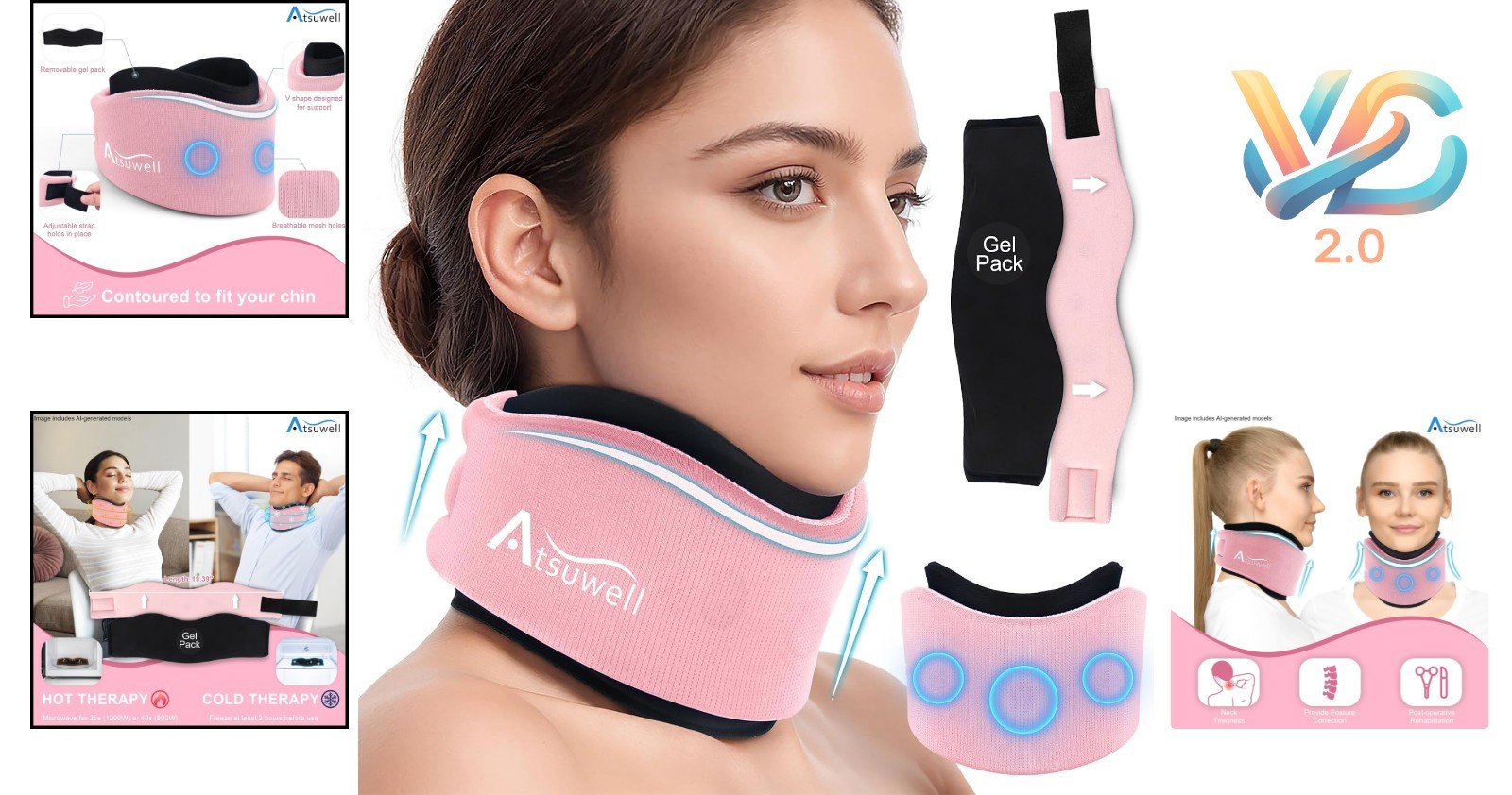 Adjustable Pink Neck Brace with Gel Pack, Posture & Pain Support