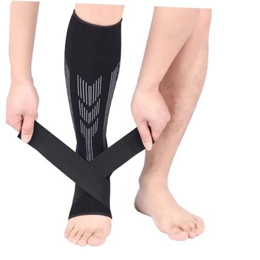 OhMill Compression Calf Sleeves Lower Legs Calf Brace Ankle Support Large Black