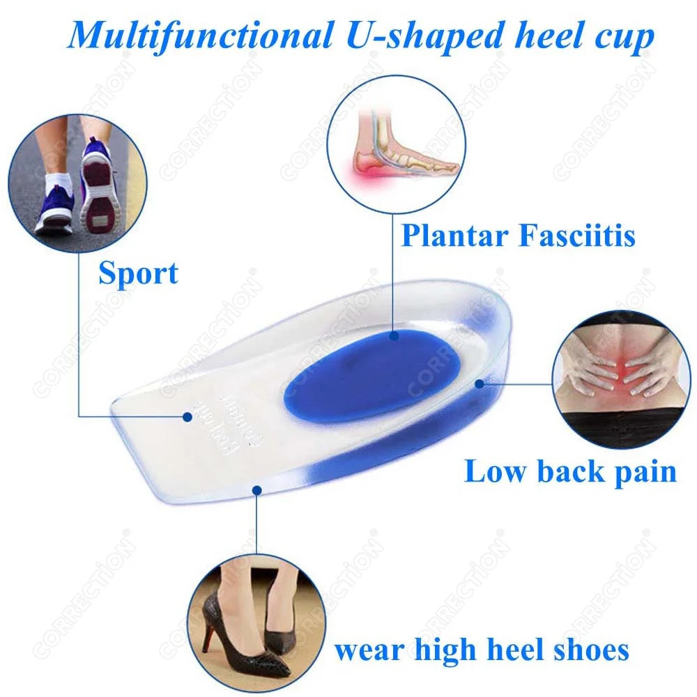 Soft Silicone Gel Insoles for Heel Spurs Pain Foot Cushion Foot Massa