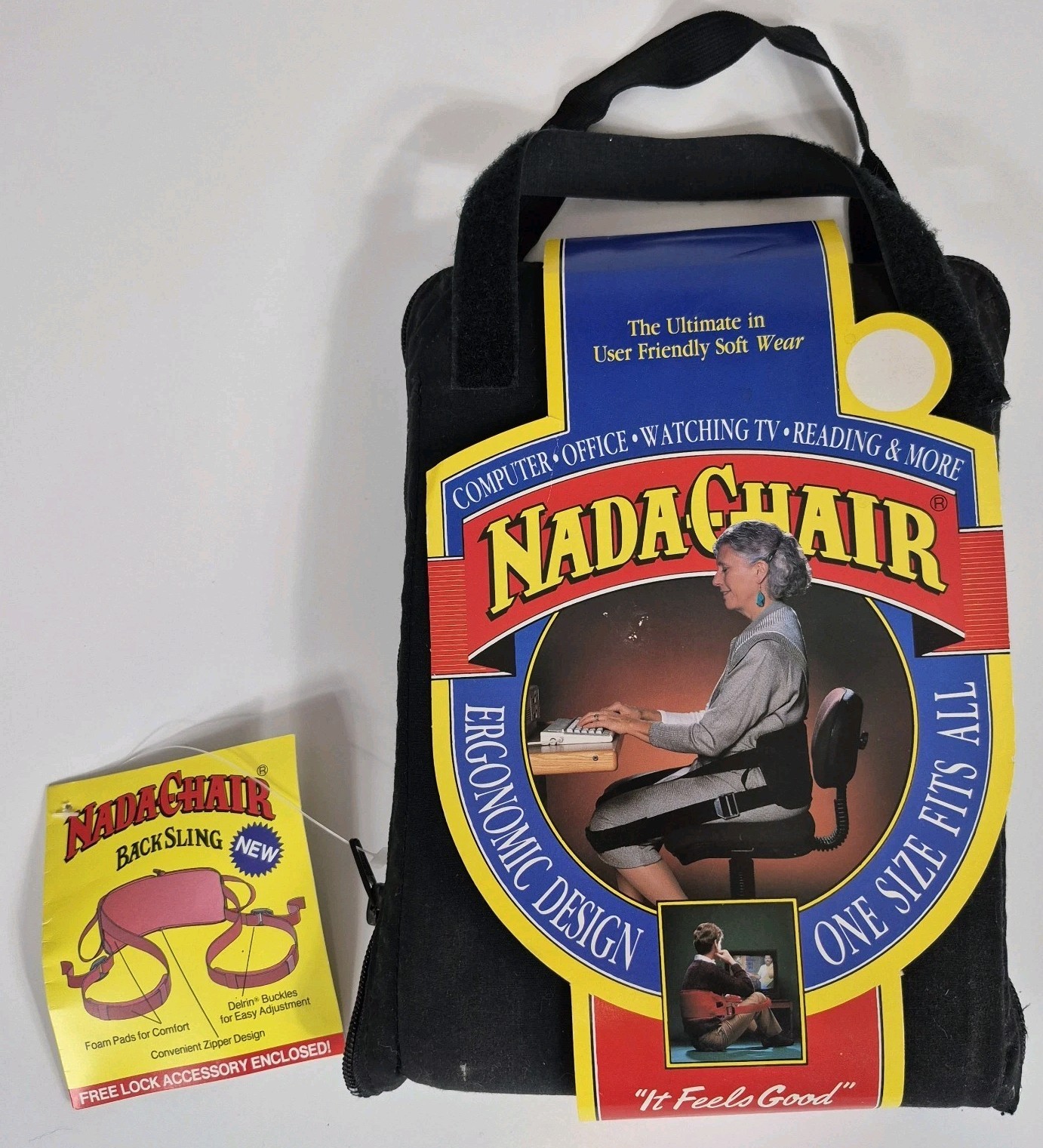 VTG Nada-Chair Back Support Sling Portable Folding Travel Chair Posture Black