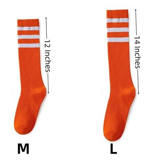 Cotton Knee High Socks Triple Stripes Over the Calf 9-13 A04-orange/White