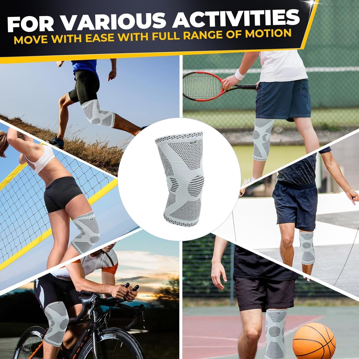 Unisex Large Knee Compression Sleeve – Breathable Support for Pain Relief, Gray