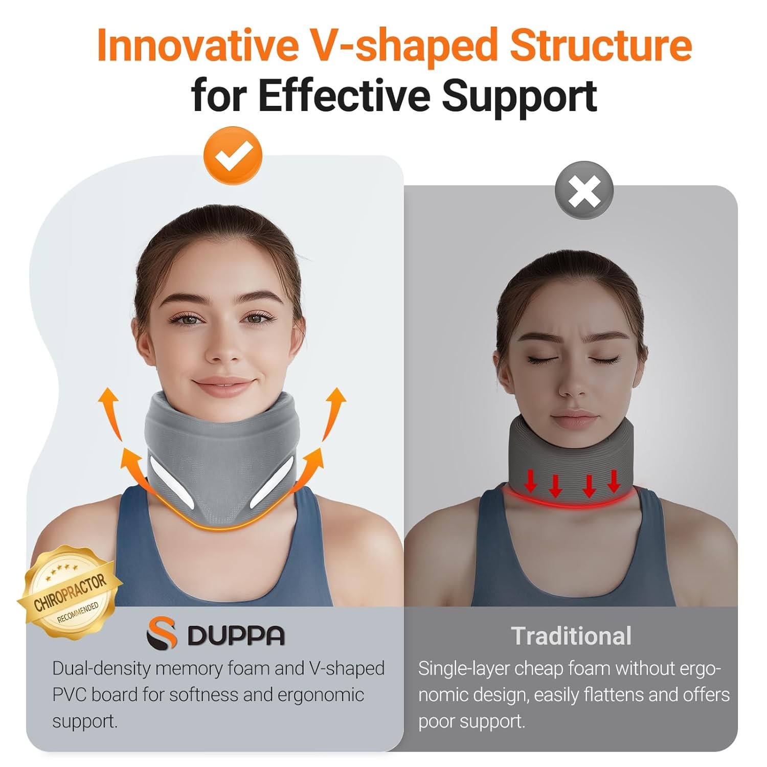Pink Ergonomic Neck Brace V-Shaped Cervical Collar for Pain Relief & Support M