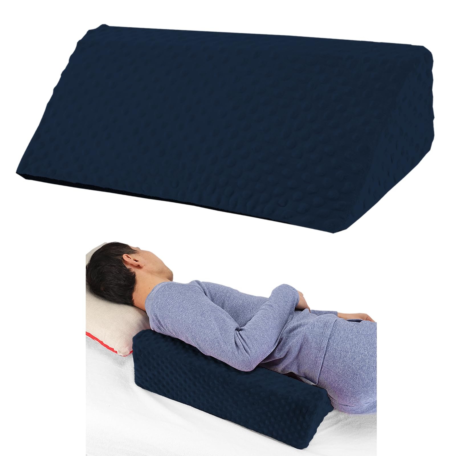Jacobable Wedge Pillow for Side Sleeping, Body Positioning Foam Dark Blue