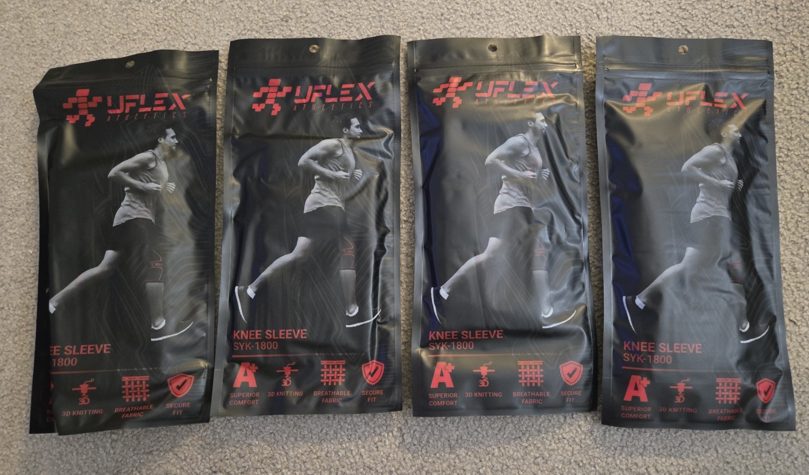 2 UFLEX Athletics Knee Sleeve Unisex Size L Large Running Jogging 7″ Wide