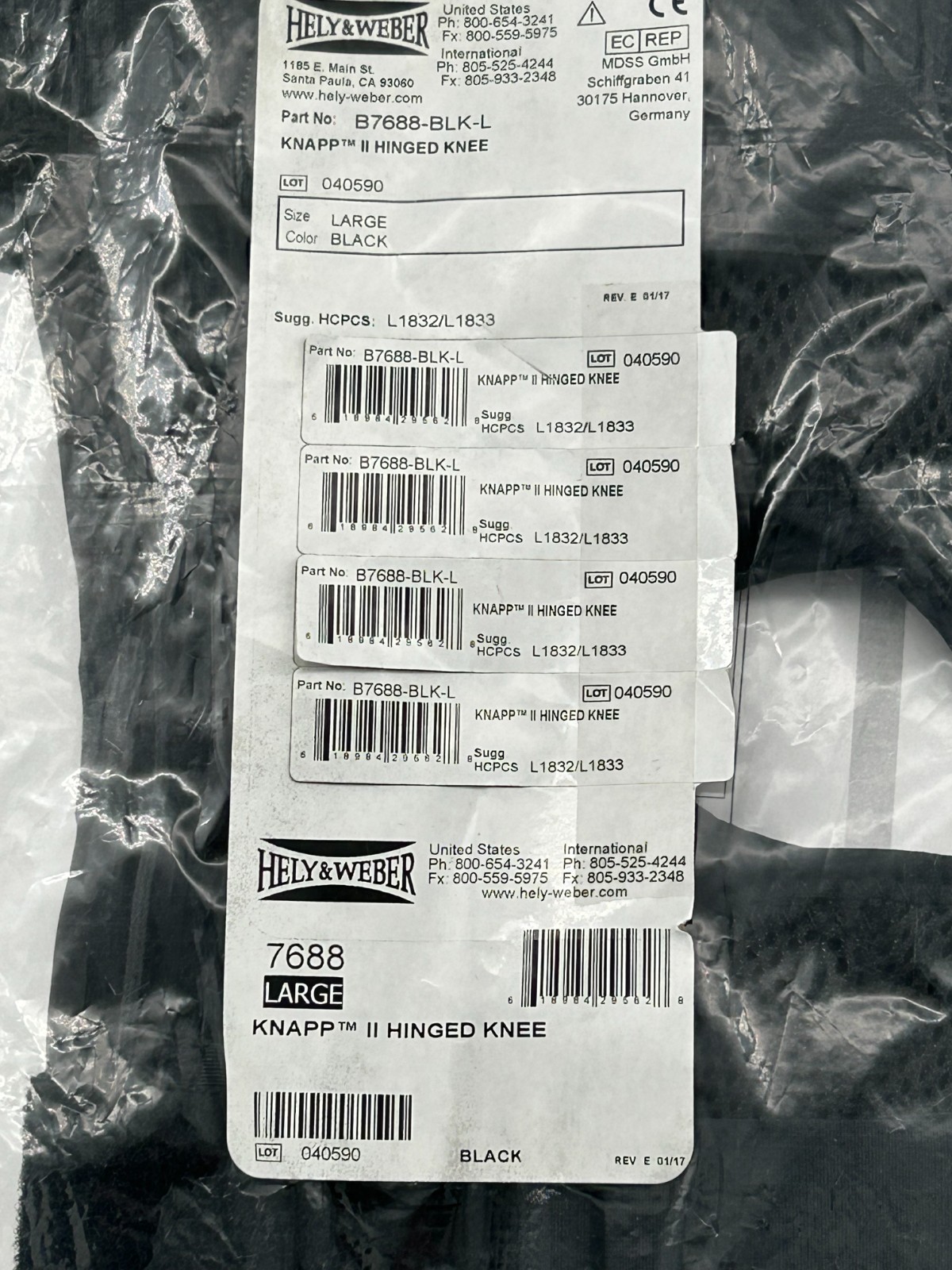 NEW Hely & Weber 7688 Knapp II Hinged Knee Brace, 16″ – Size Large