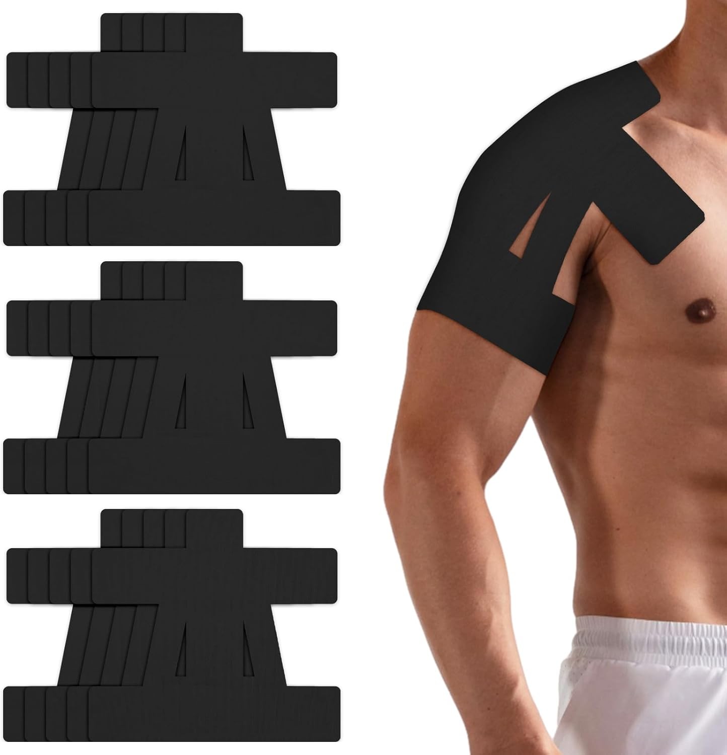 Shoulder Pain Relief Tape – 15pcs Precut Kinesiology Athletic Tape, Waterproof
