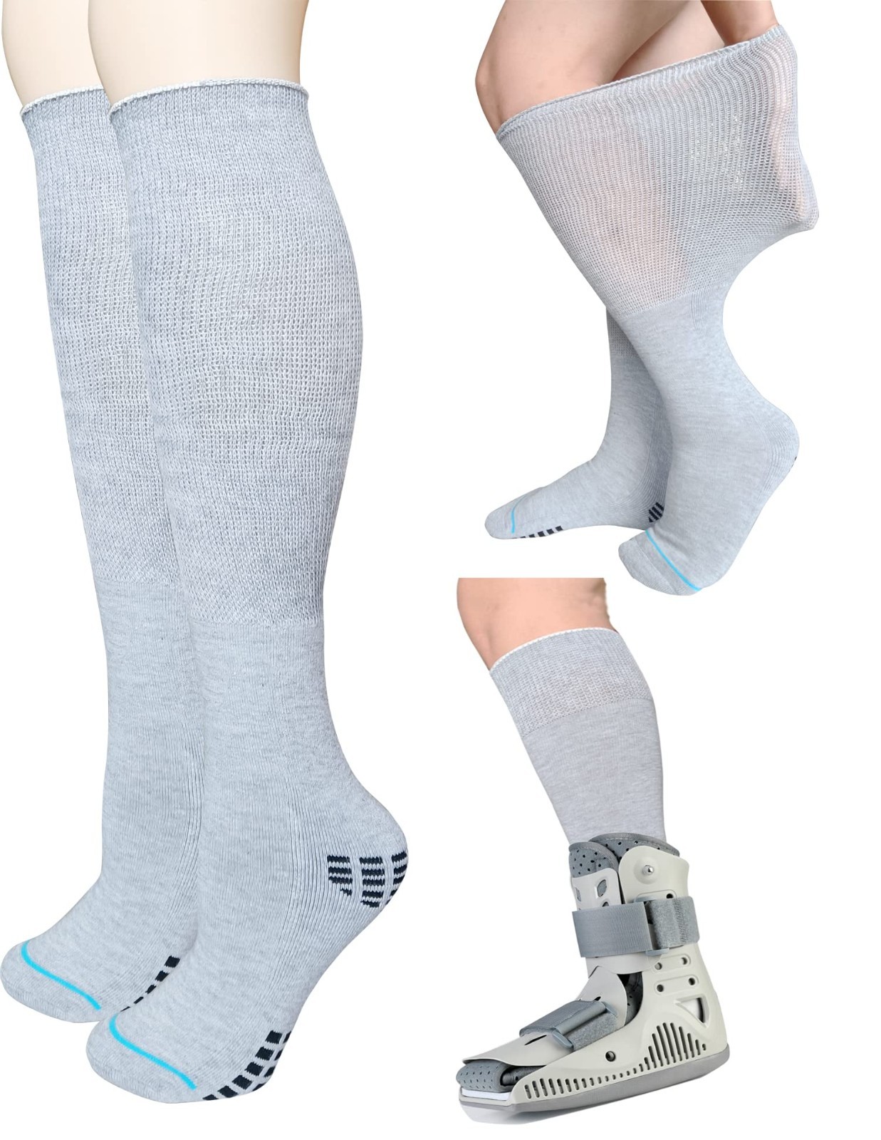 2 Pairs Knee High Walking Boot Socks for Orthopedic Brace & Fracture Boots