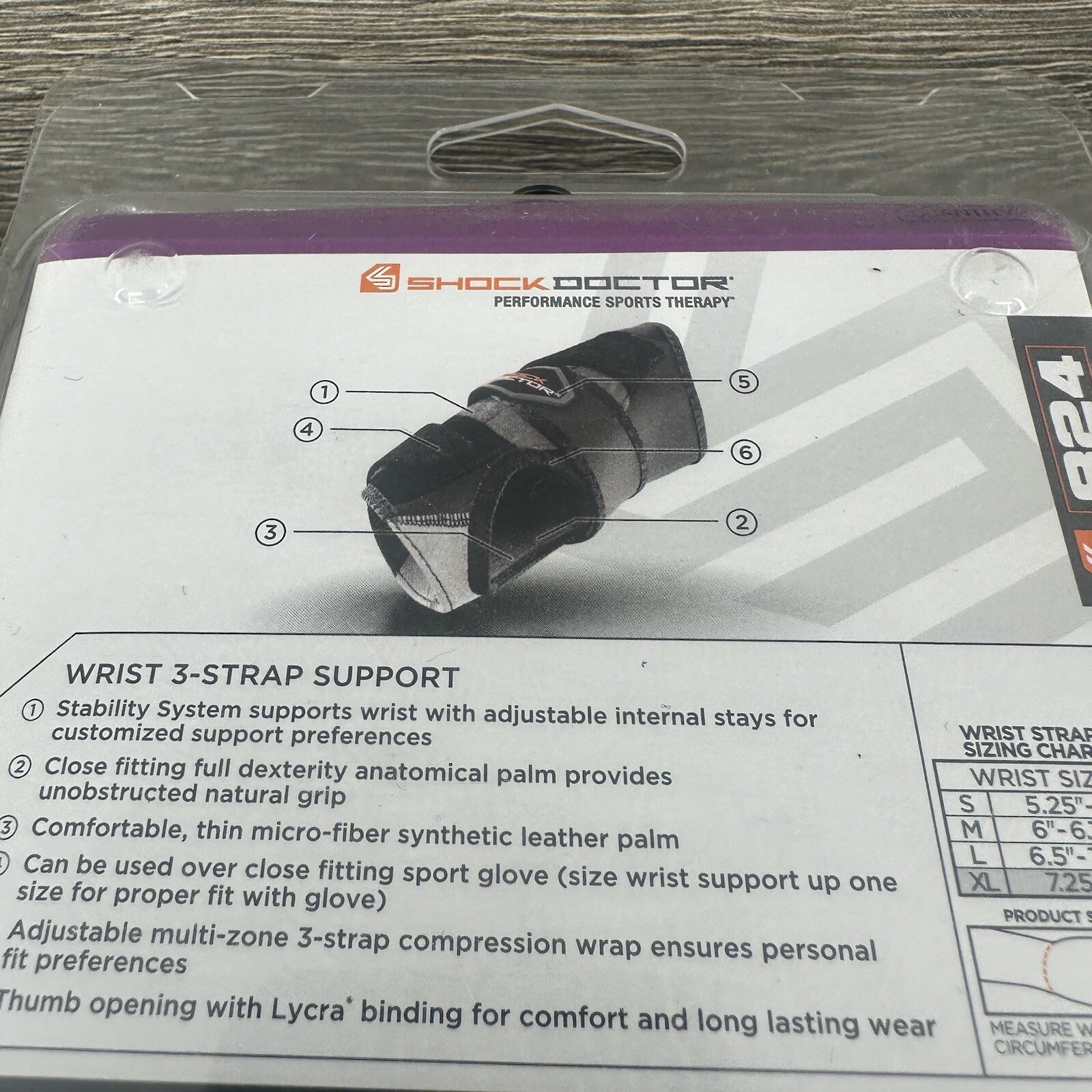 Shock Doctor 824 Wrist 3 Strap Support Left Size XL Black Level 3