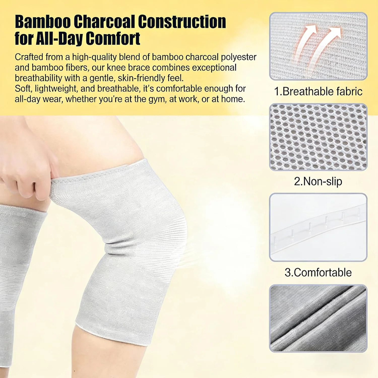 Bamboo Charcoal Compression Knee Sleeve – Elastic Knee Braces for Men & Women –