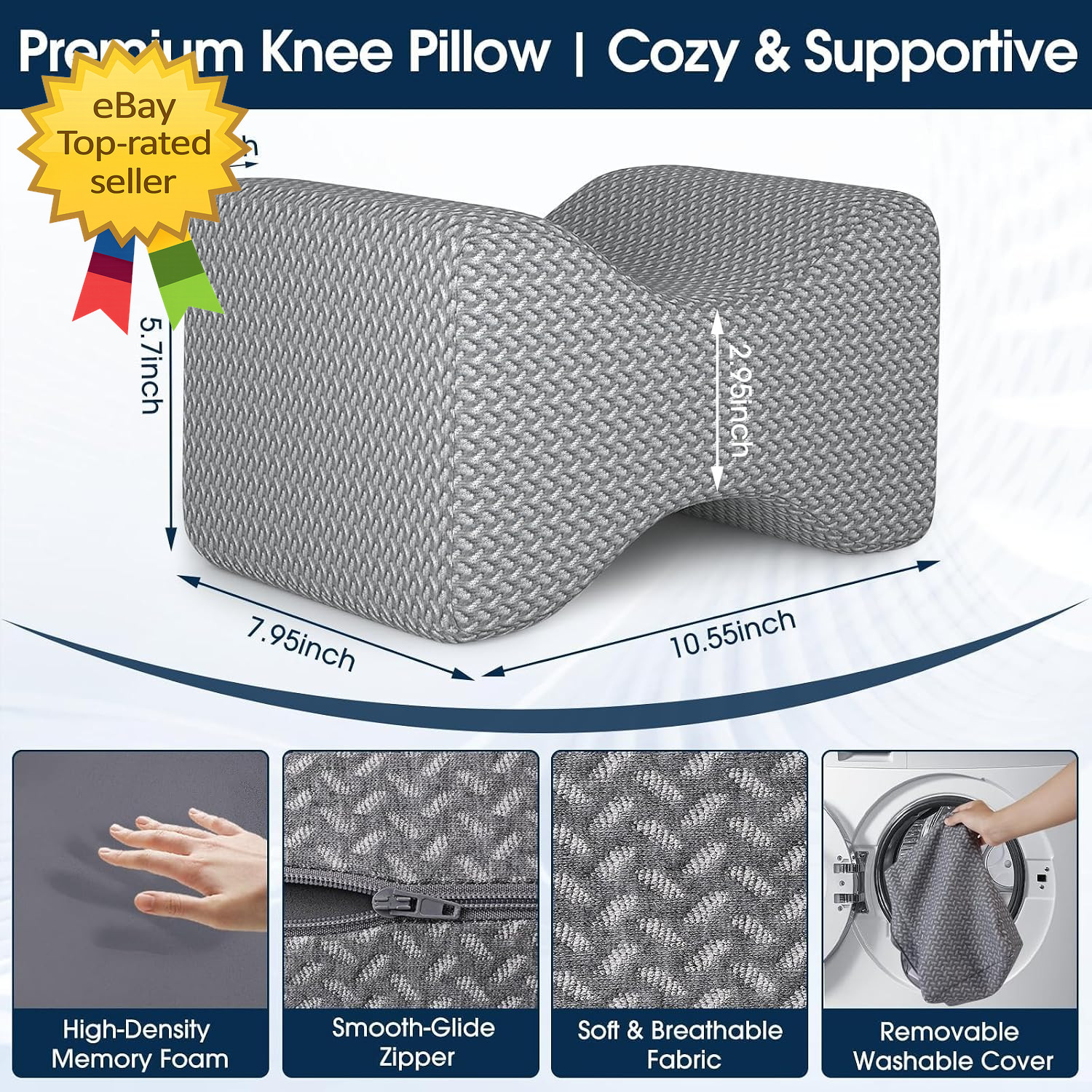 Memory Foam Knee Leg Pillow Side Sleepers Ergonomic Hip Back Support Grey Large
