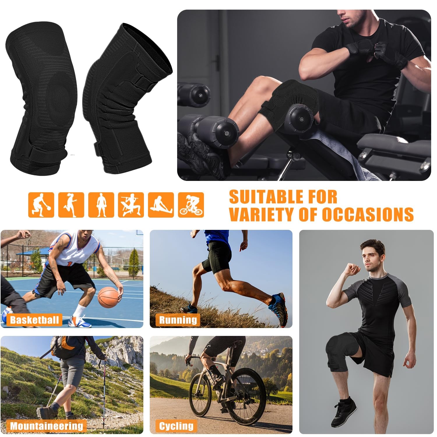 ZJMQJ Knee Brace for Women and Men, Sleeve with Patella Pad Large, Black