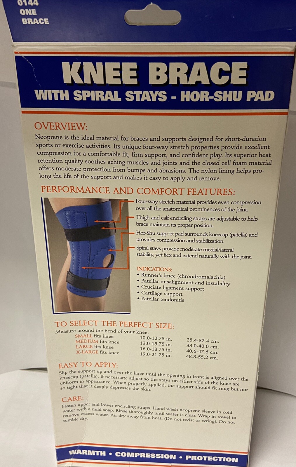 OTC Knee Brace Neoprene Sleeve Hor-Shu Pad Spiral Stays