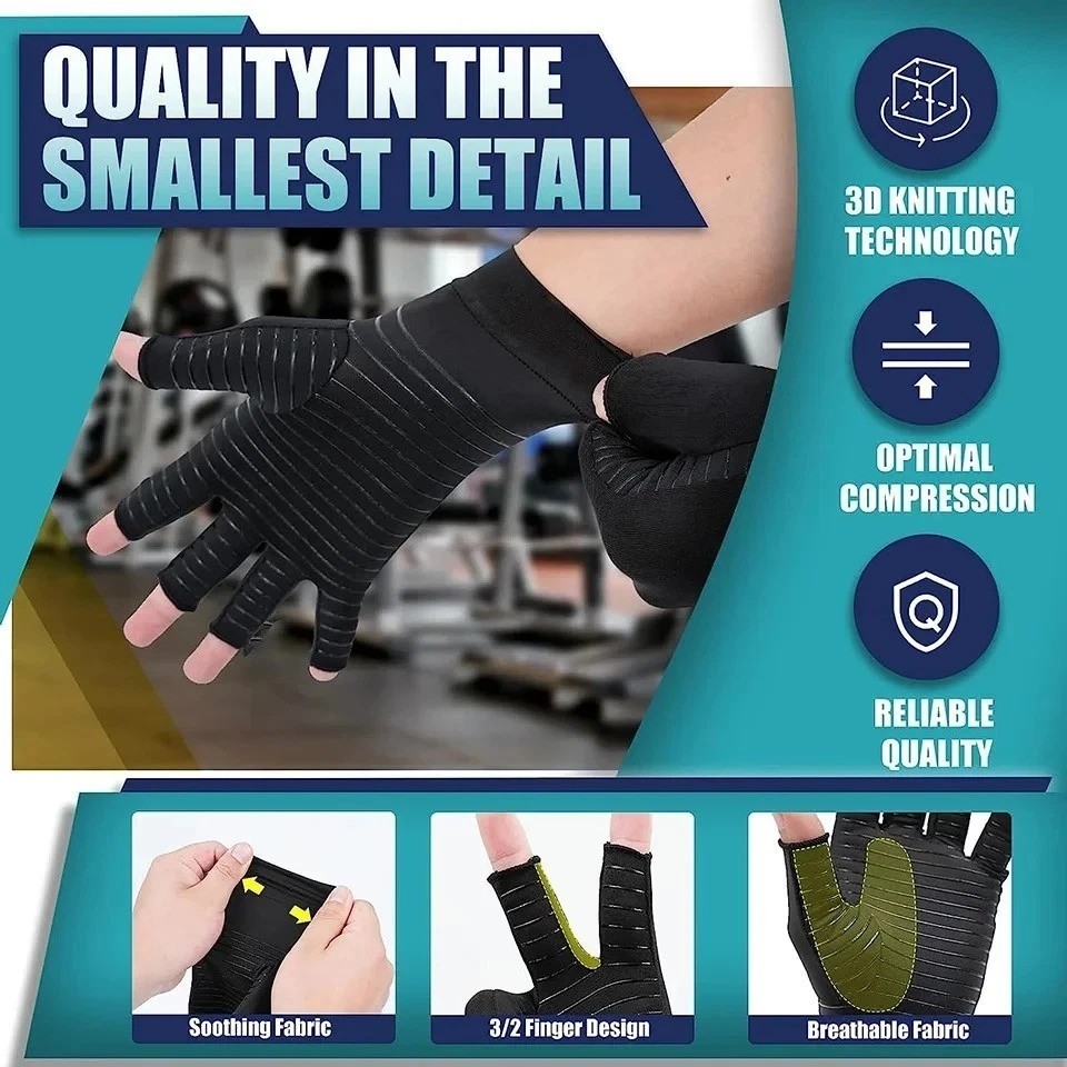 Copper Arthritis Compression Gloves Hand Support Pain Relief Joint Self Care