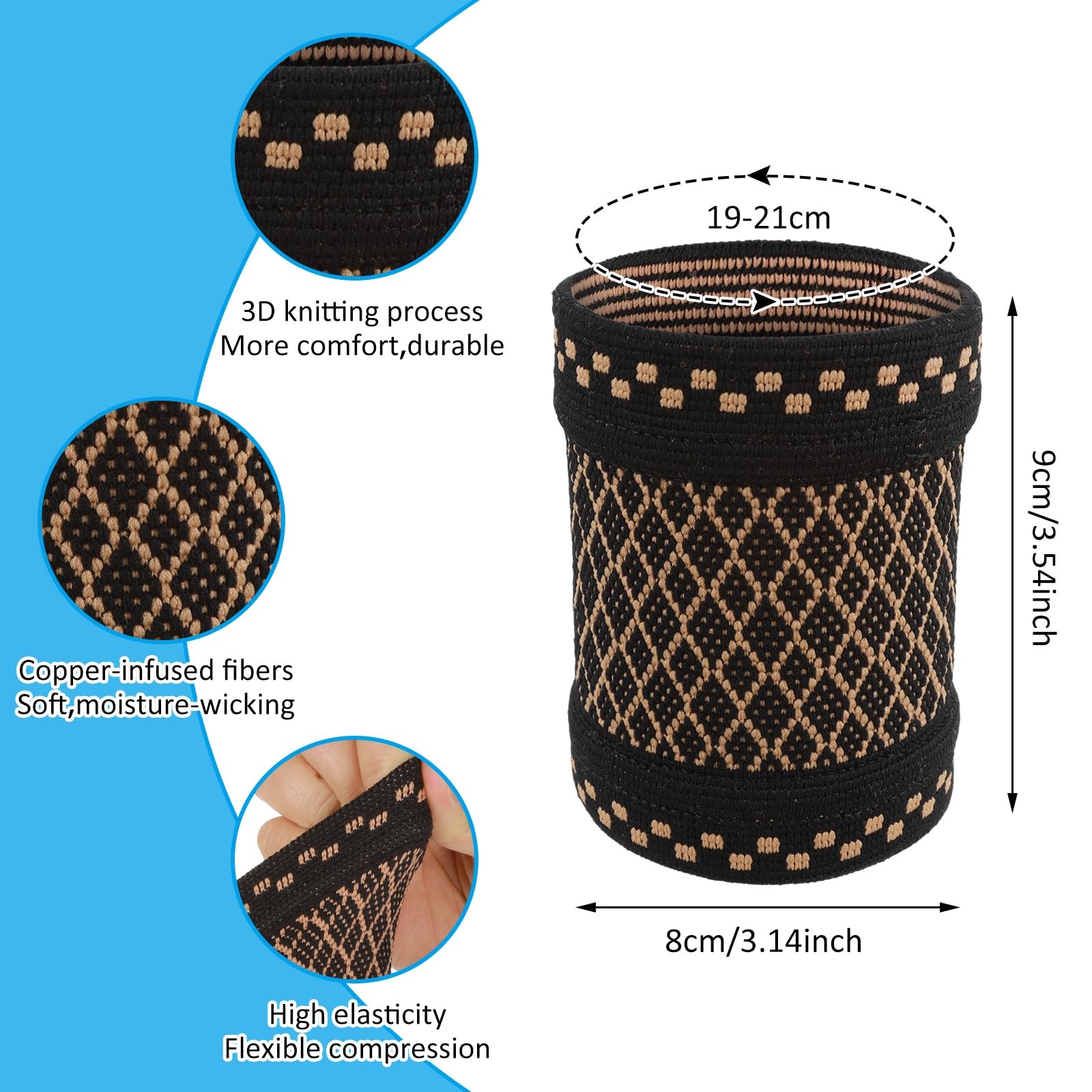YUXIANLB Copper Wrist Compression Sleeves, 1 Pairs Wrist Brace Wrist Support for