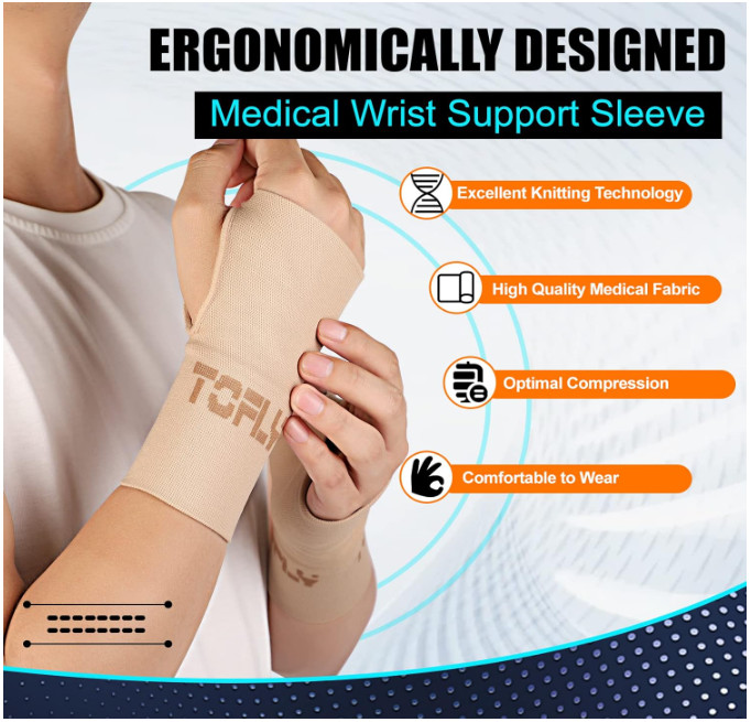 Tofly – Wrist Support Sleeves Joint Pain Tendonitis Compression Sprain Relief XL
