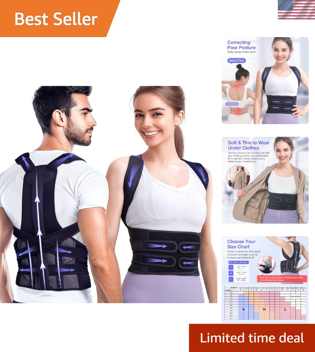 Ergonomic Full Back Support Brace for Posture Correction – FSA & HSA Eligible