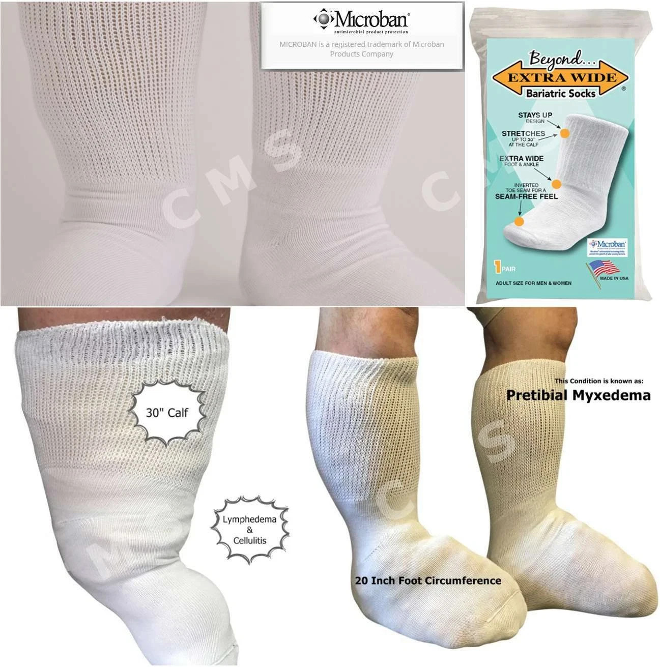 Extra Wide Bariatric Socks White Mens or Womsns One Size