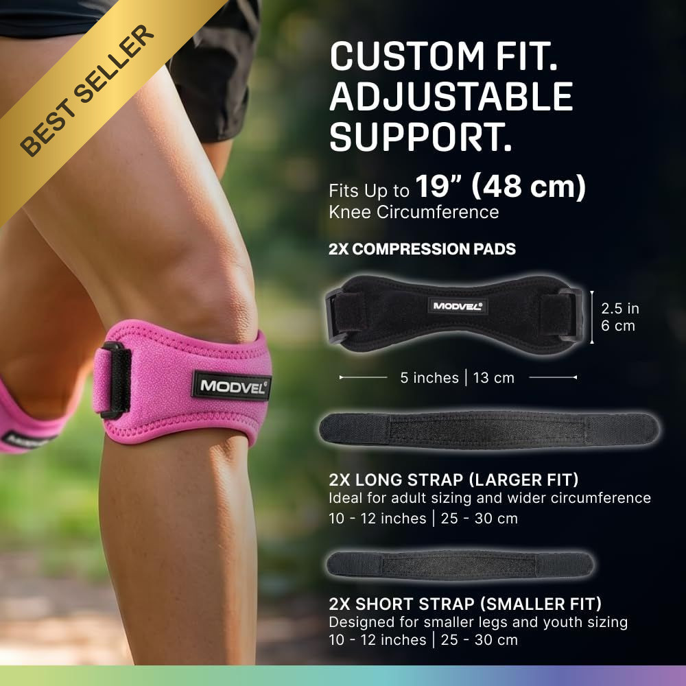 Modvel 2 Pack Patella Tendon Support Strap Knee Brace Band for Pain Relief Worko