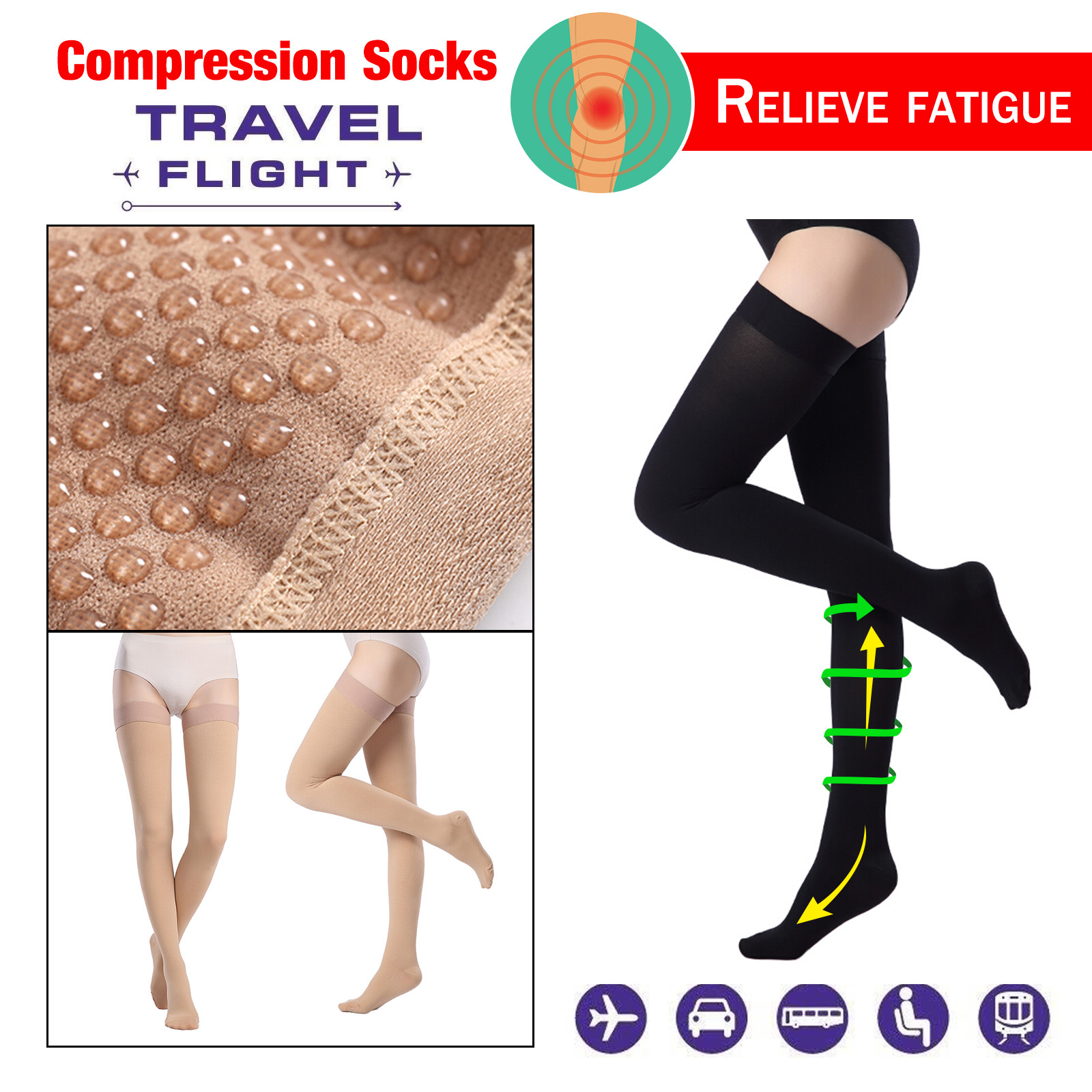 23-32 mmHg Thigh High Compression Stockings Men Women Medical Edema Travel Socks
