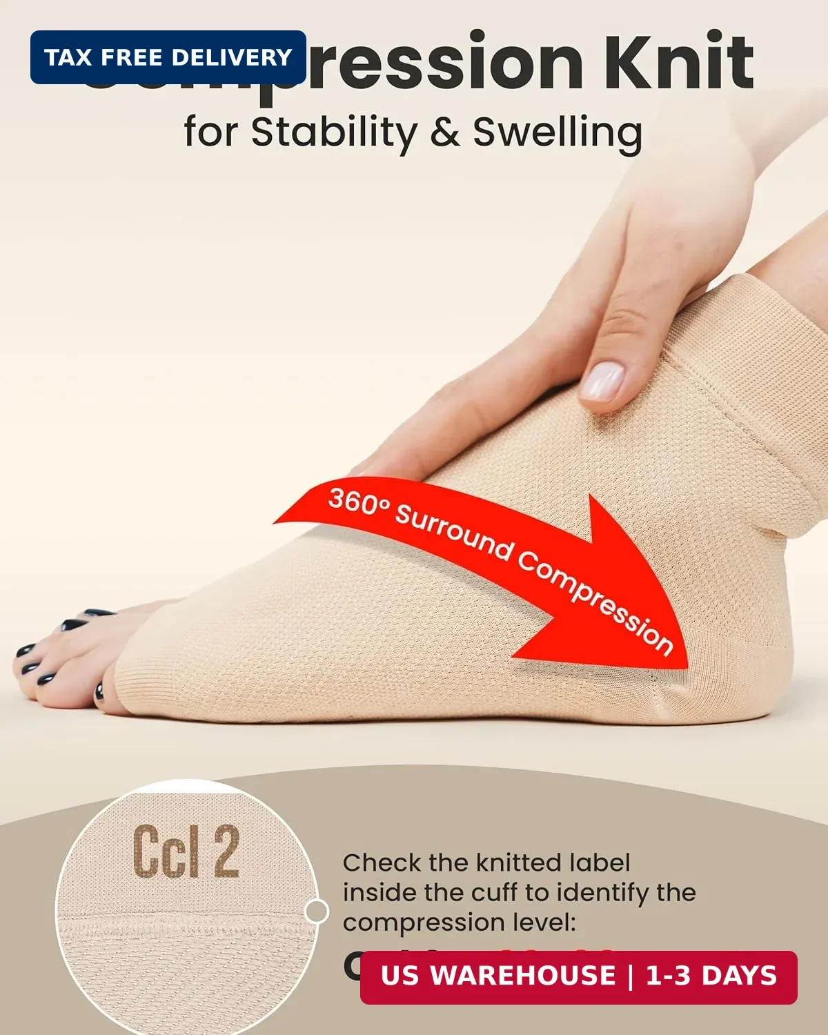 KEMFORD Ankle Compression Sleeve – 1-Pair, Plantar Fasciitis Braces – Open Toe C