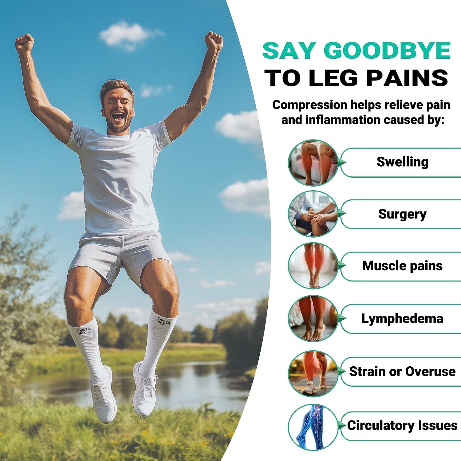Footless Calf Compression Sleeves – Ideal for Big Calves (2XL-6XL), 15-19 mmHg