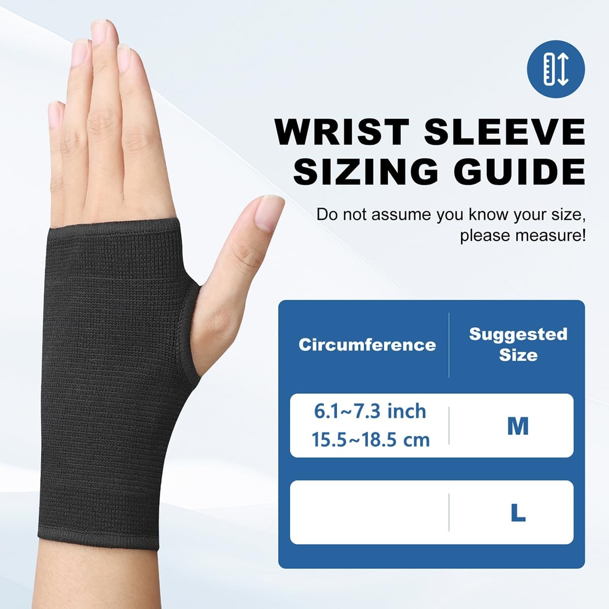 JUSDIQIR Palm Brace Wrist Support Sleeves (1 Pair), Everyday One Size, Black