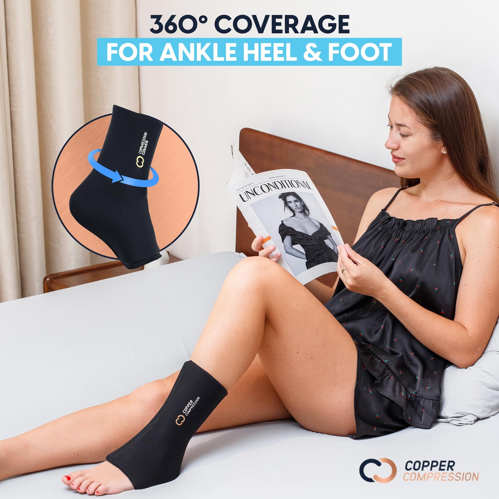 Copper Compression CopperFreeze Ankle Sleeve – Hot & Cold Therapy One Size