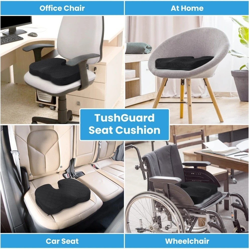 Memory Foam Seat Cushion Back, Tailbone & Hip Pain Relief for Office Chair / Car