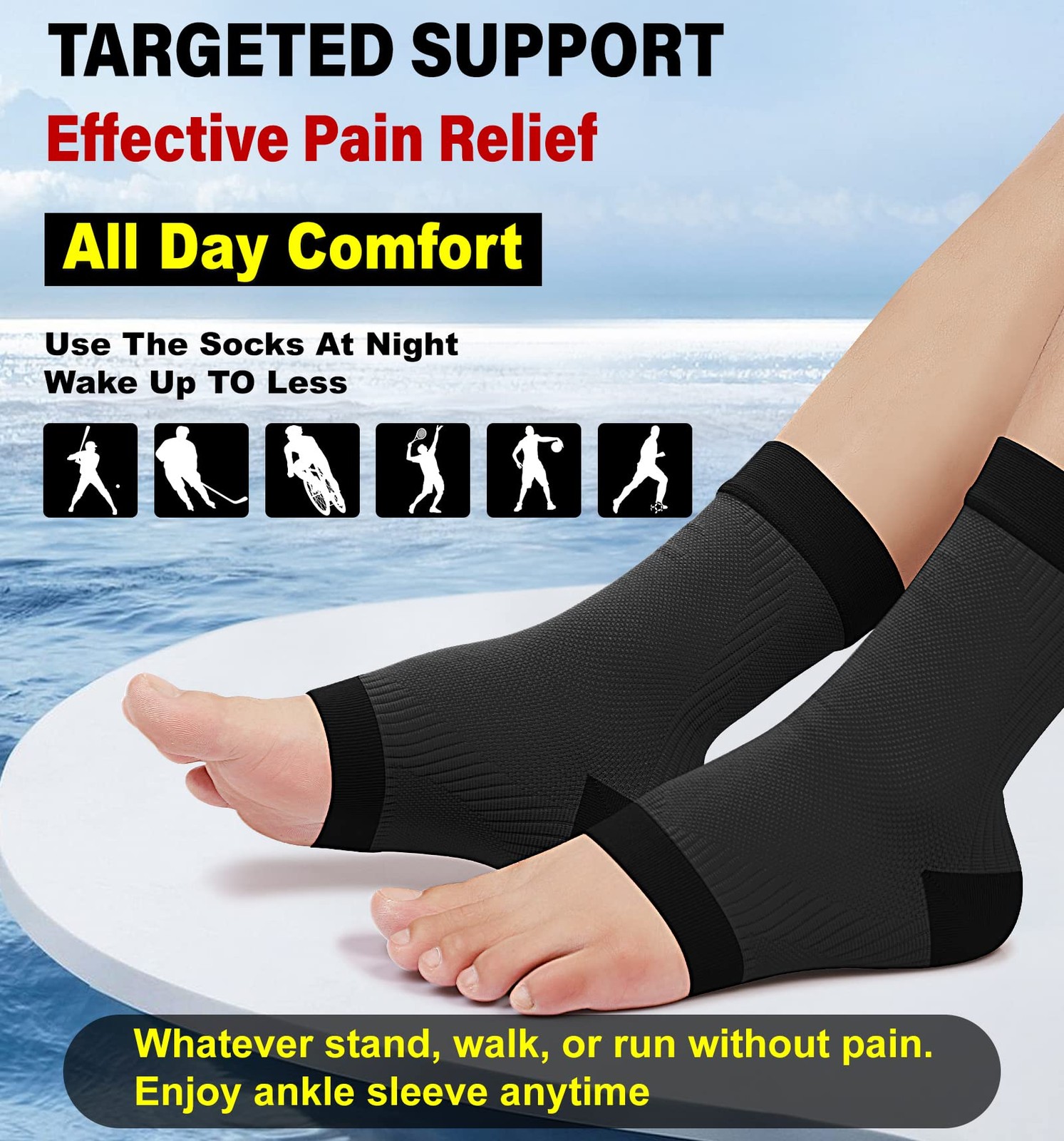 KEKING Ankle Brace Compression Sleeve – Plantar Fasciitis & 3X-Large, Black
