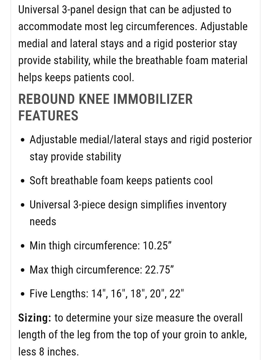 Ossur 20 inch Form Fit Rebound Knee Immobilizer Adjustable Brace Universal Foam