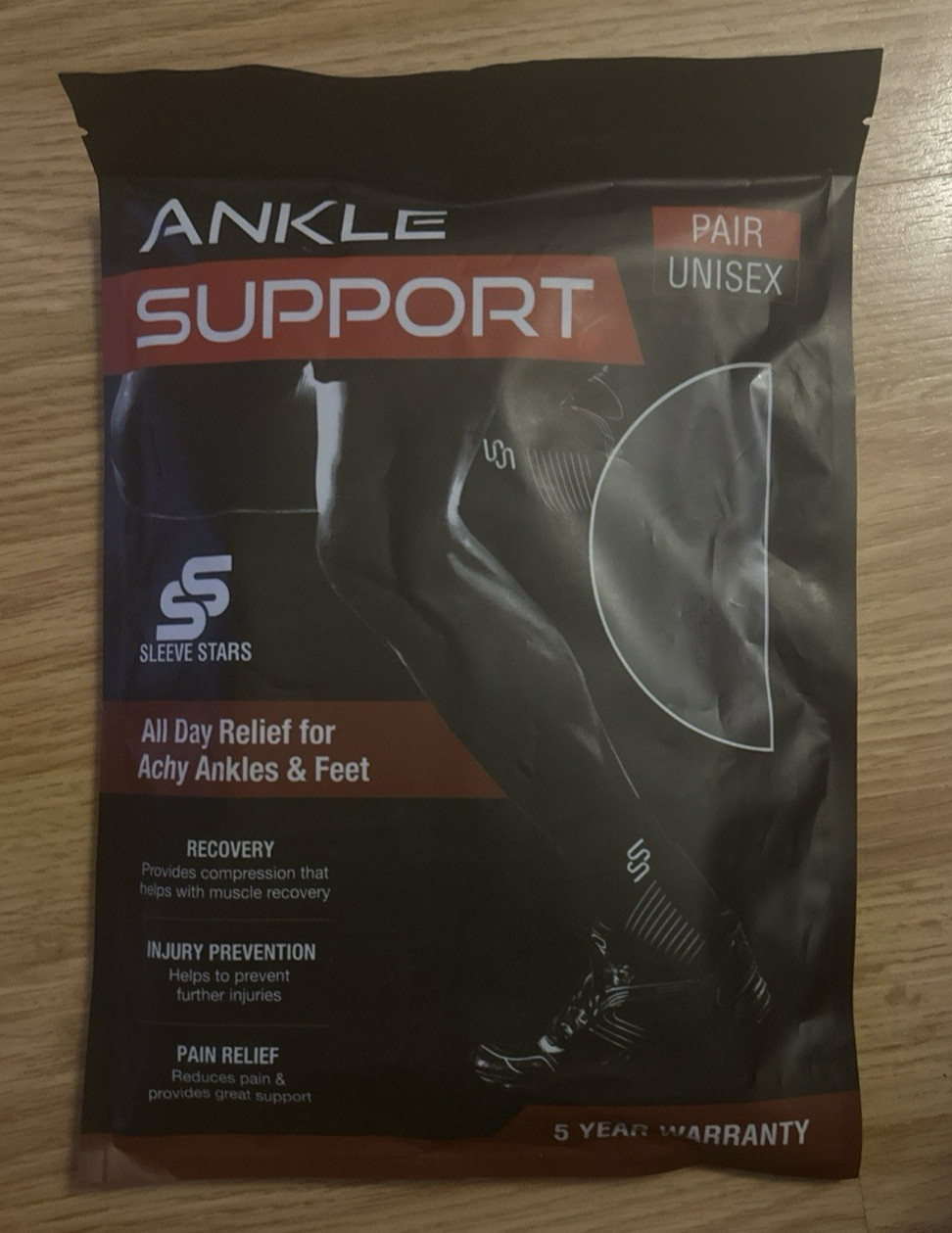NEW Sleeve Star Ankle Support Sprained Ankle Planter Fasciitis Pair Unisex Black
