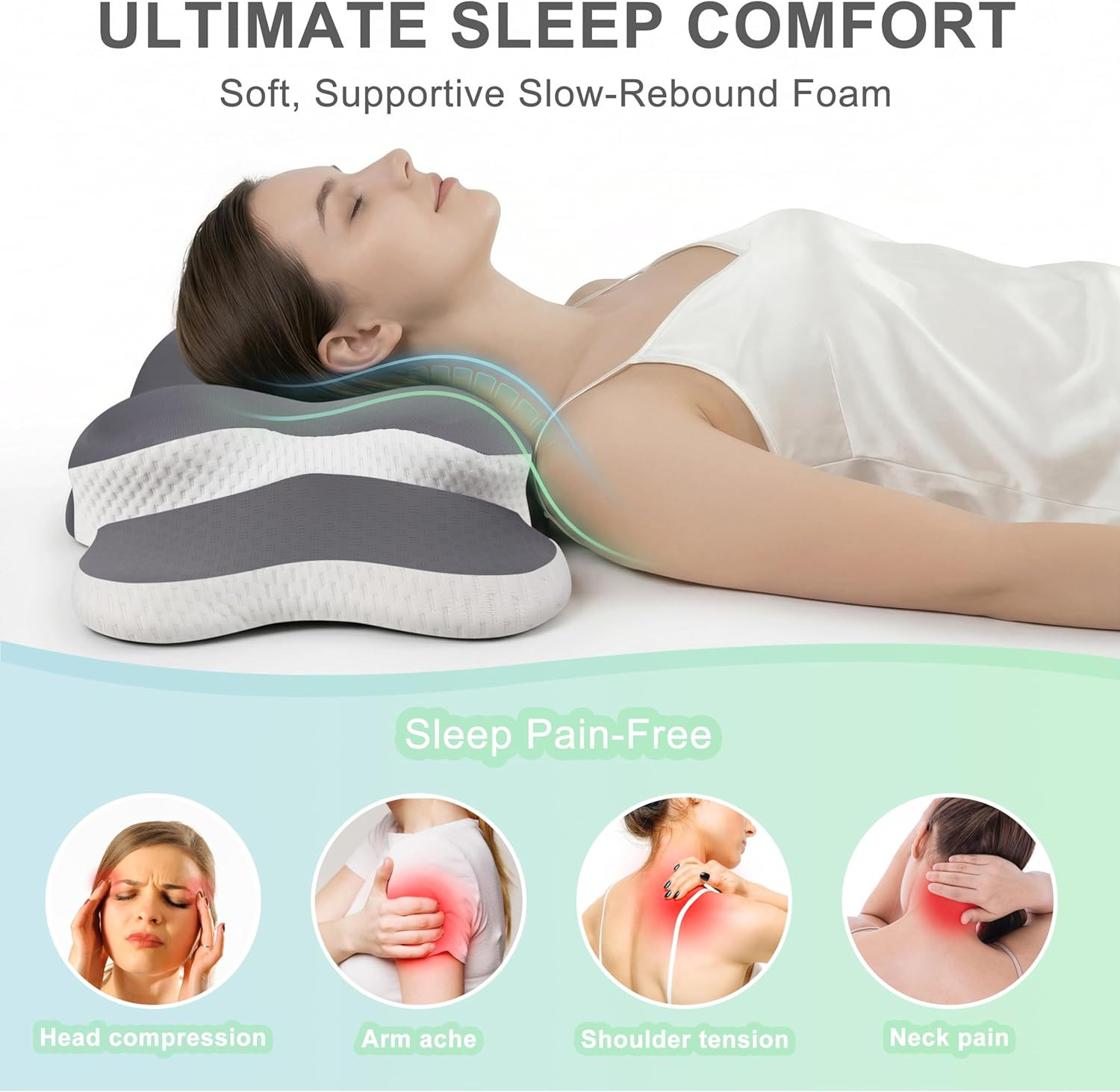 Adjustable Ergonomic Neck Pillow for Pain Relief & Comfort in Gray