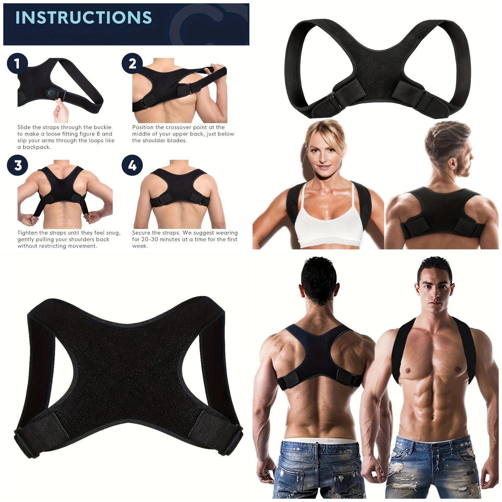 Back Posture Corrector Shoulder Straight Support Brace Belt Therapy Men Women us