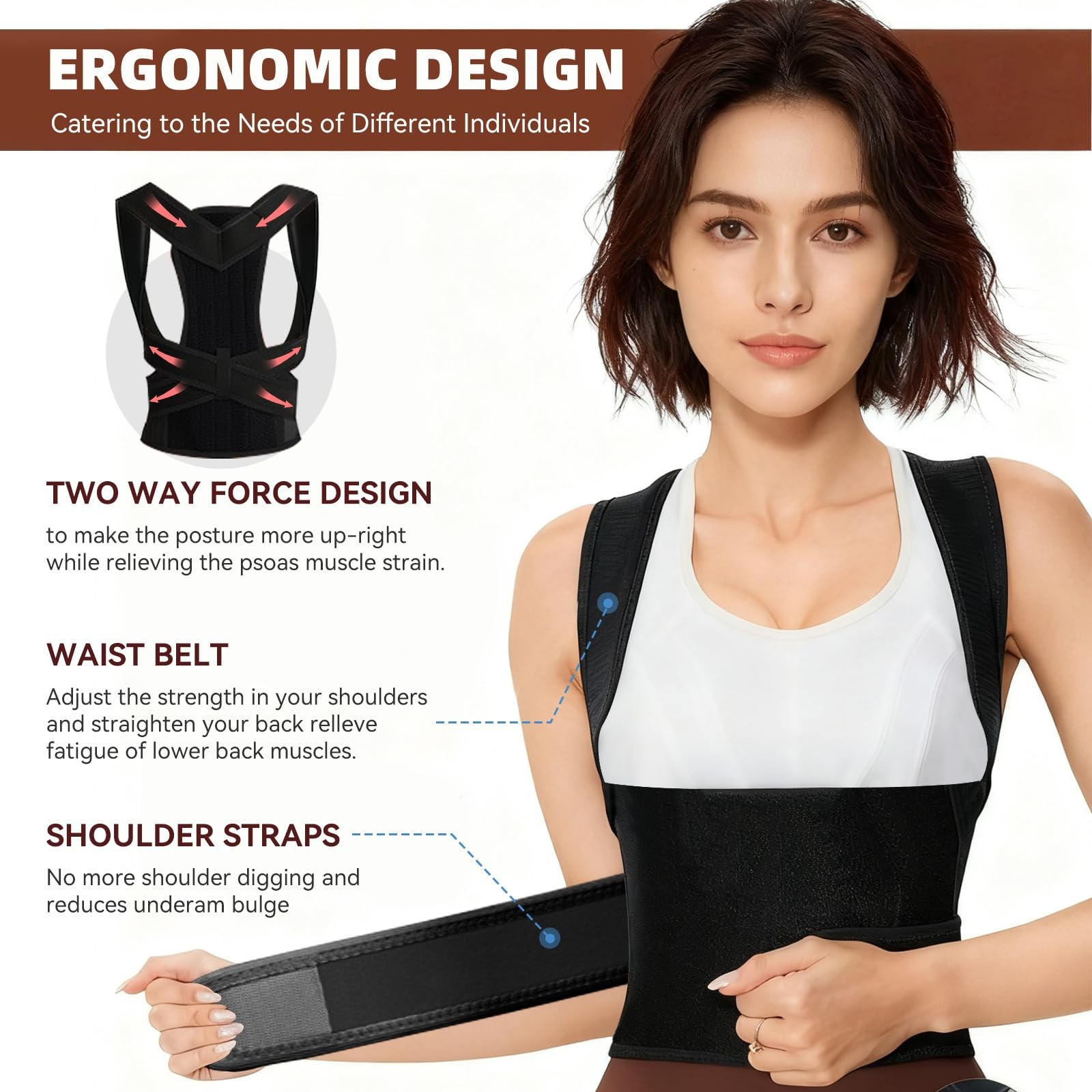 BIHEVN Posture Corrector Back Brace for Men and Women, Small, Black